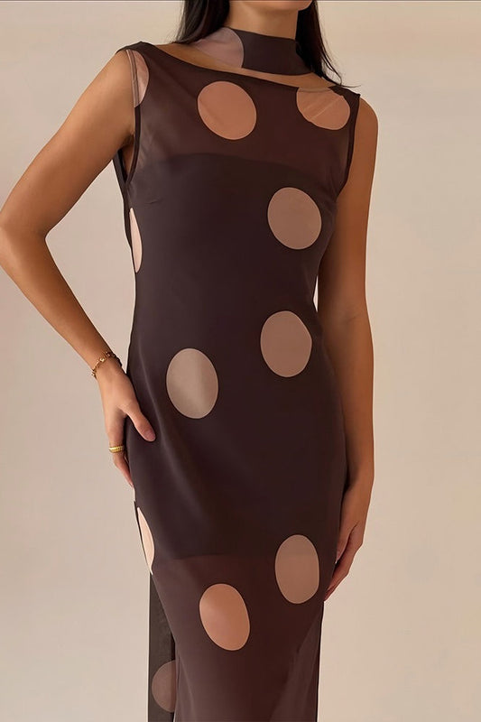Vintage Polka Dot Sleeveless Bodycon Maxi Dress