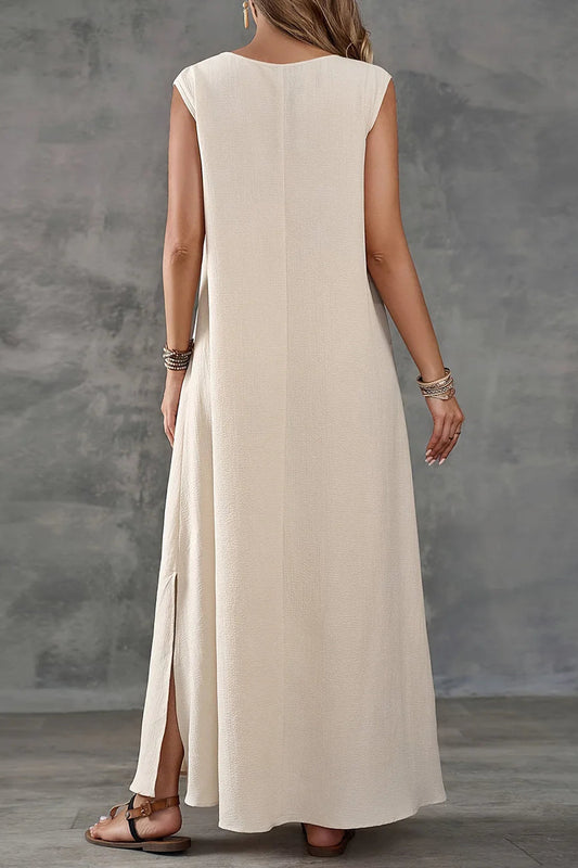 Sleeveless V-Neck Side Slit Elegant Maxi Dress