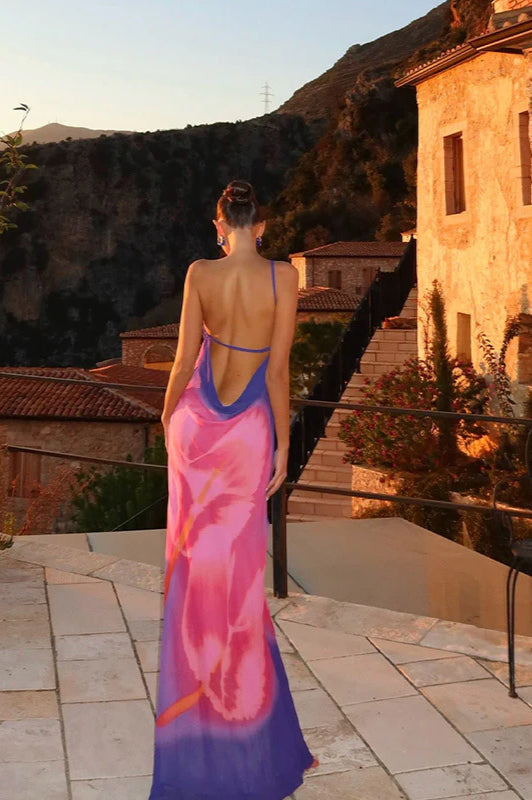 Asymmetrical Backless Cami Maxi Dress