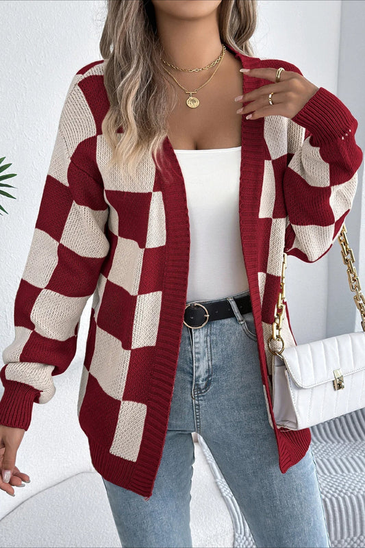 Plaid Knit Casual Loose Cardigan