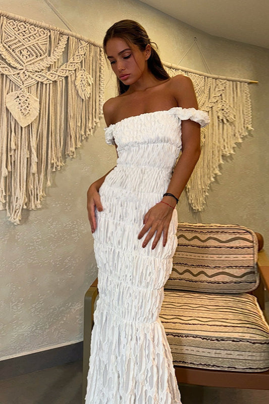 Textured Ruched Bodycon Maxi Dress