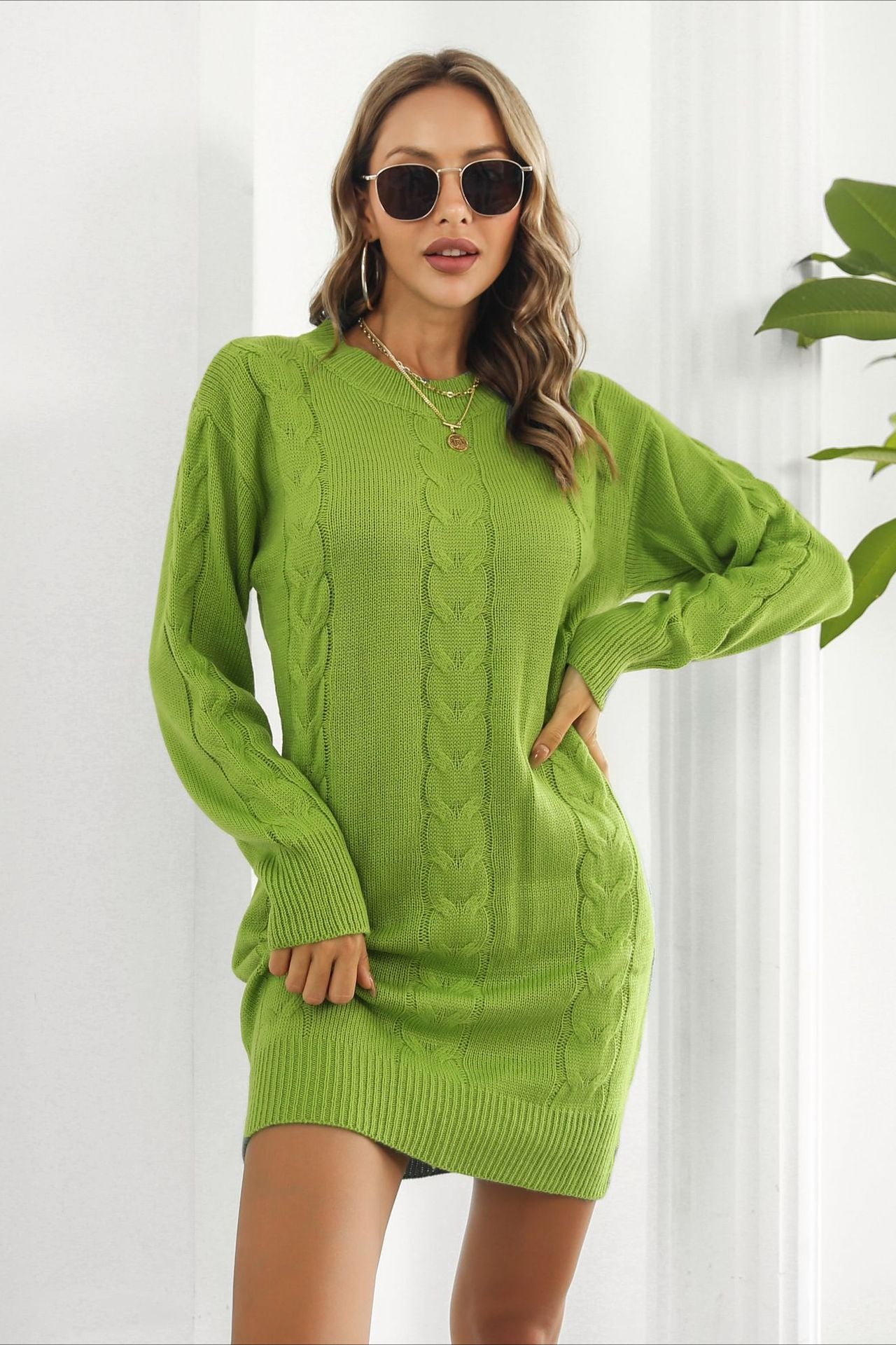 Loose Fit Cable Knit Sweater Dress