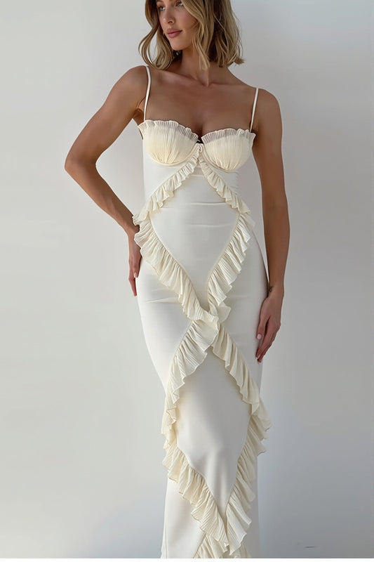 Lace Ruffle Spaghetti Strap Maxi Dress