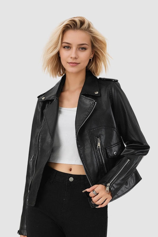 Short PU Leather Zip Jacket