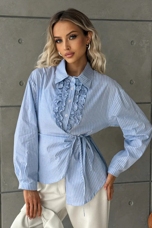 Ruffled Striped Tie Waist Bloshope