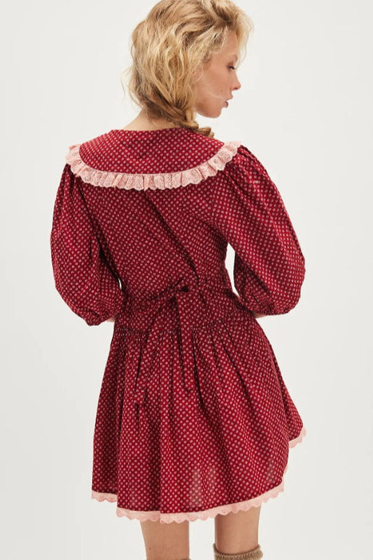 Vintage Polka Dot Peter Pan Collar Puff Sleeve Mini Dress