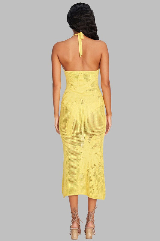 Textured Hollow Low Neck Bodycon Boho Dress