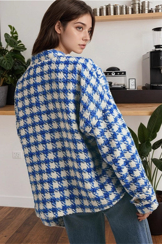 Short Houndstooth Chic Loose Casual Coat