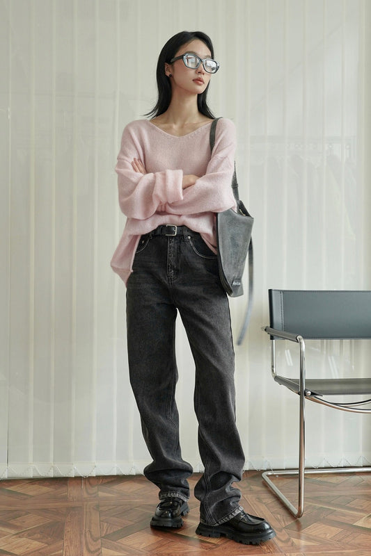 Loose Fit Ripped Wide Leg Jeans