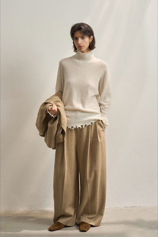 Fringed High Neck Knit Sweater