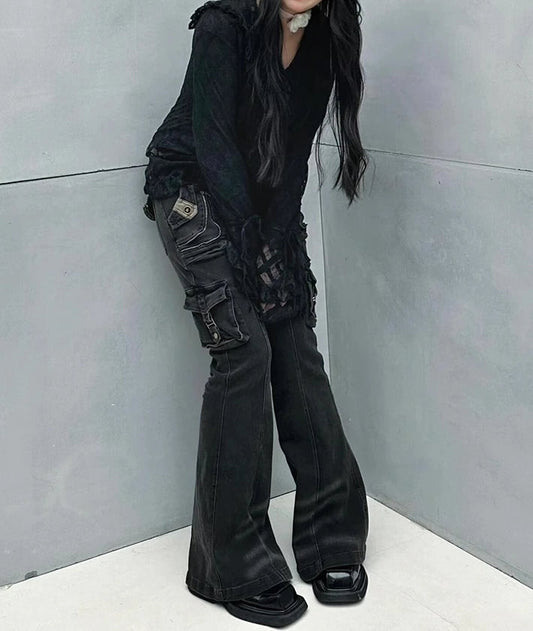 Dull Gothic Loose Cargo Flare Pant