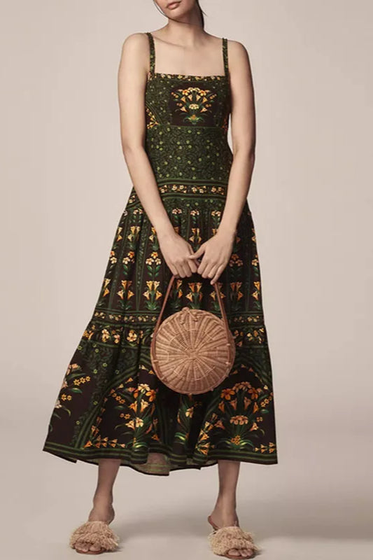 Ethnic Vintage Print A-Line Boho Dres
