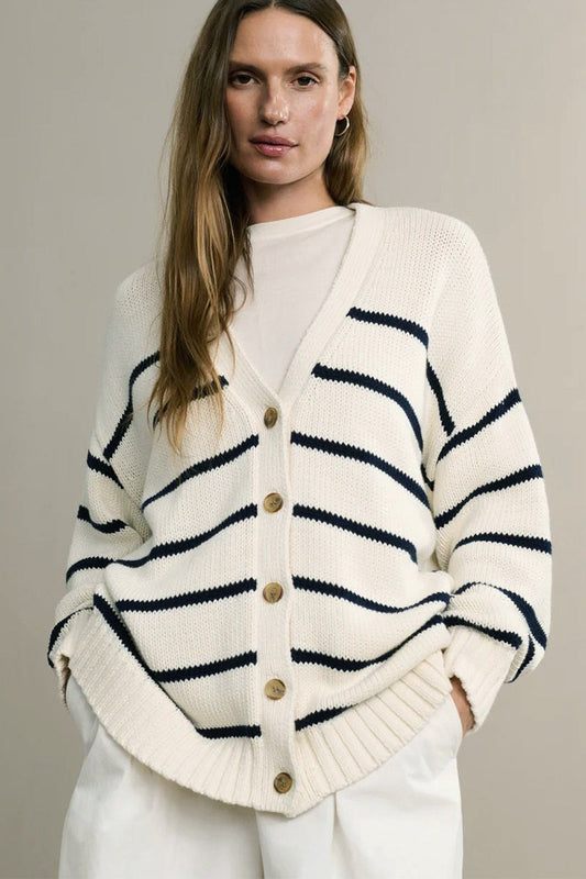 Cotton Striped Cardigan Sweater