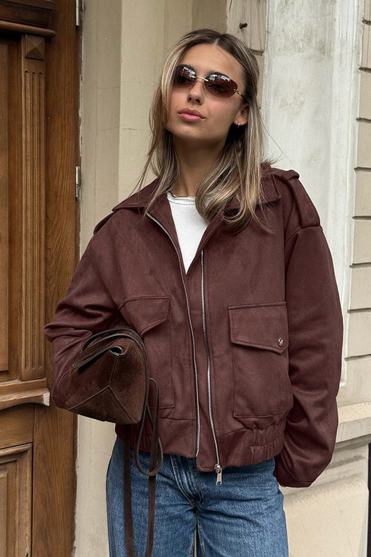 Loose Fit Brown Suede Jacket