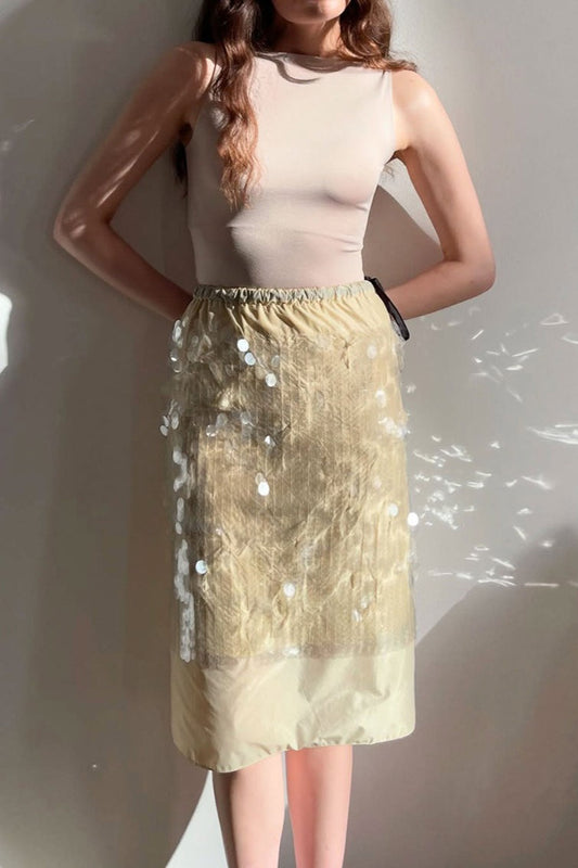Sequined Fringe Tie Midi Skirt