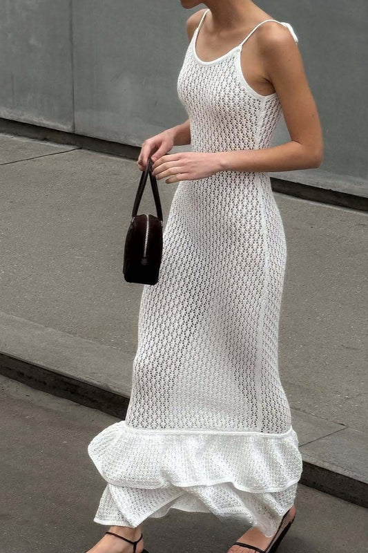 V Neck Ruffle Backless Maxi Dress