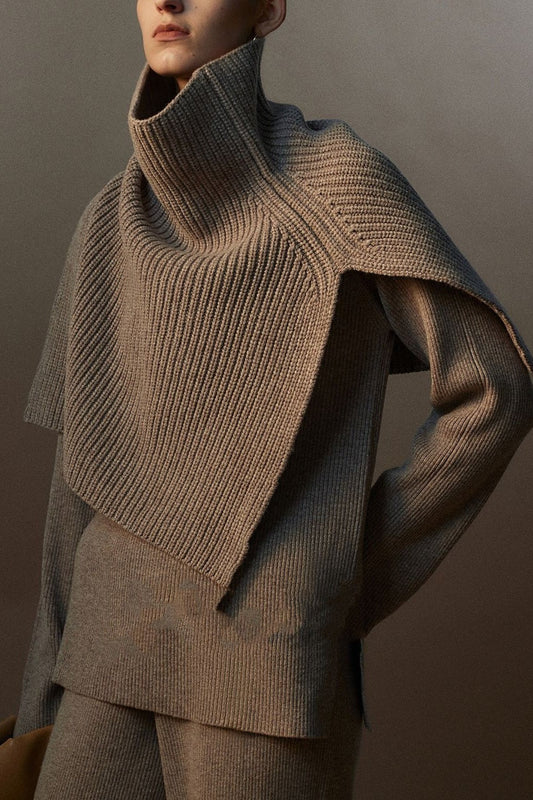 Super Fine Merino Knitted Turtleneck Split Scarf