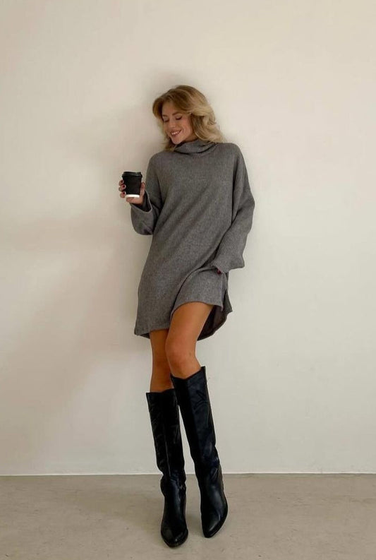 Solid Knit Pullover Sweater Dress