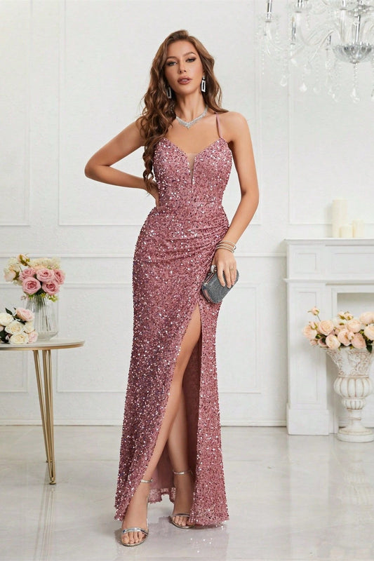 Sequin V Neck Bodycon Formal Dress