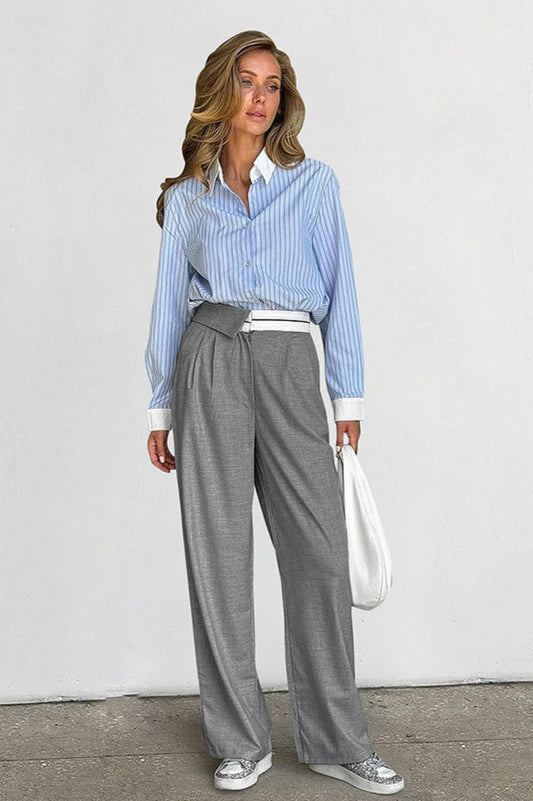 Contrast Color Grey Versatile Office Casual Pants