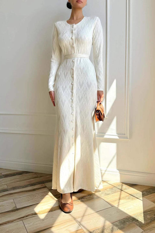 Round Neck Buttoned Sweater Dress