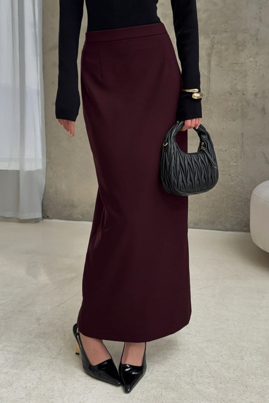 High Waist Straight Slit Long Skirt