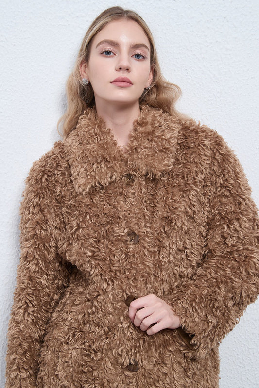 Solid Warm Button Notched Collar Coat