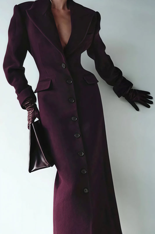 Wool Blend Elegant Lapel High Waist Long  Overcoat