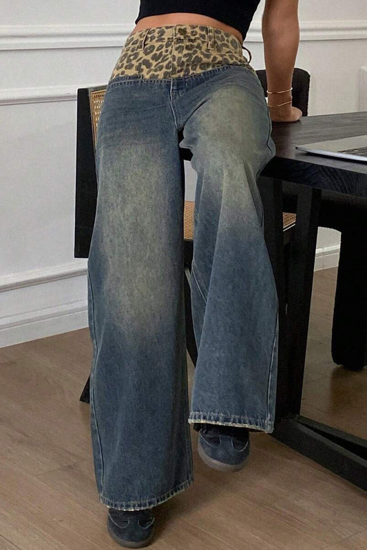 Vintage Leopard Patch Wide Leg Jean