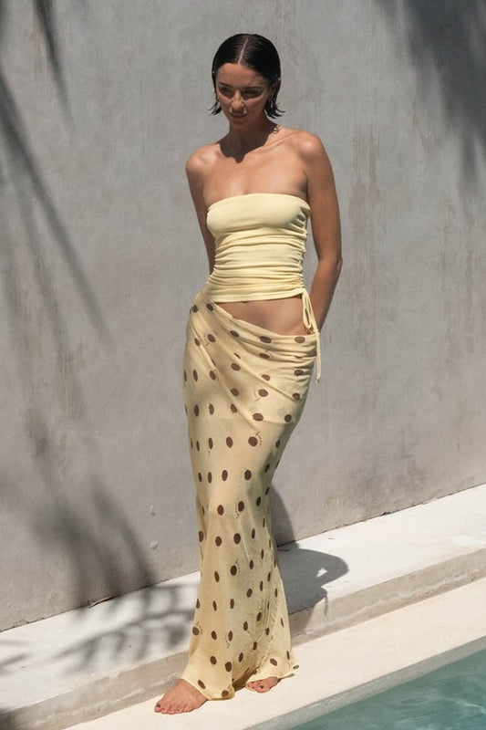 Sexy Strapless Polka Dot Patchwork Slim Maxi Dress