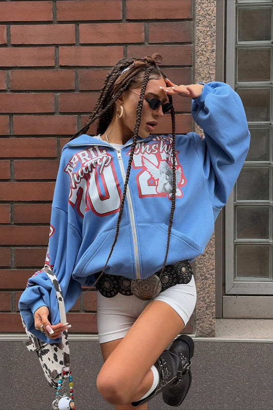 Heavyweight Printed Zip Up Hoodie