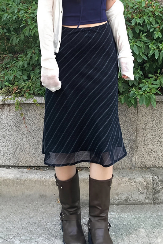 Casual Striped Double Mesh Skirt