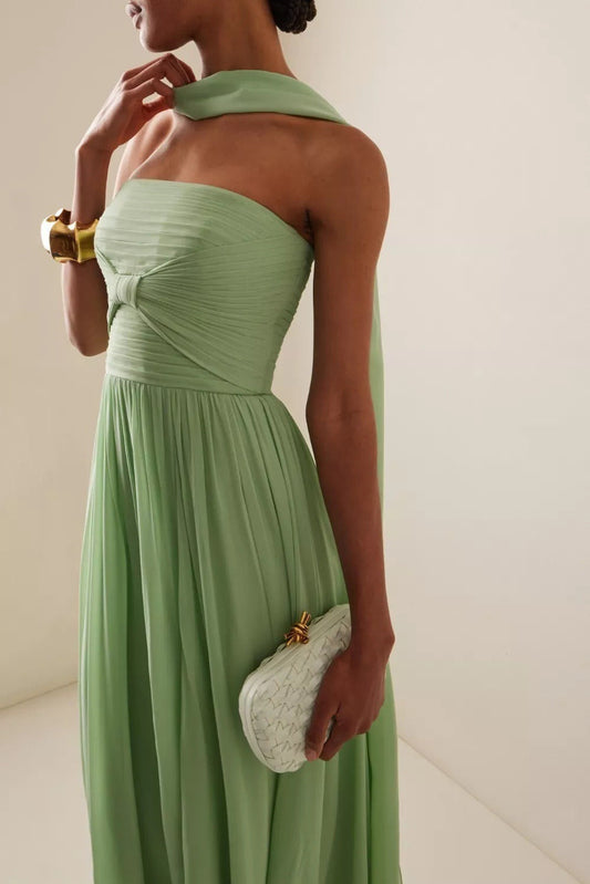 Bow Ruched Strapless Sash Elegant Maxi Dress