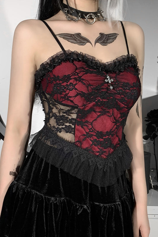 Gothic Cross Lace Mesh Cami Corset