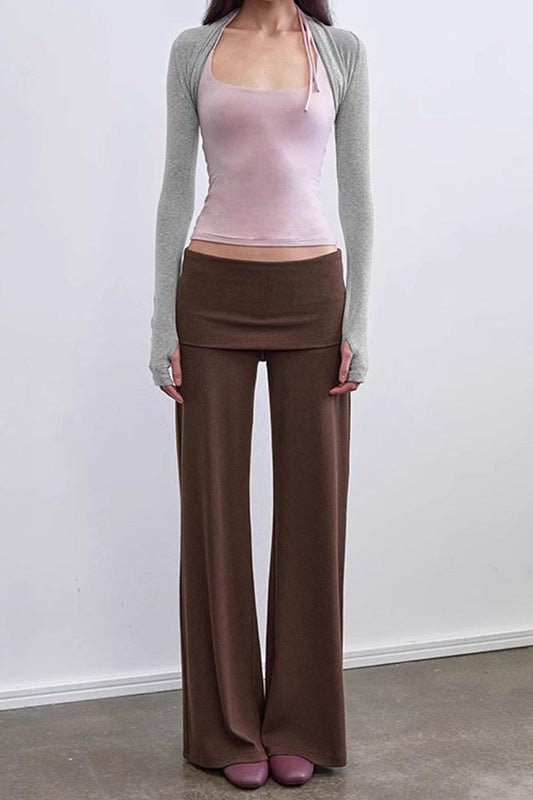 Solid Knit Foldover Waist Flowy Pants