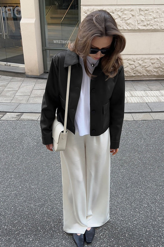 Cropped Moto Style Leather Jacket