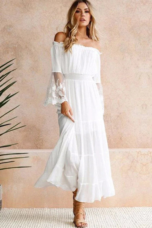 Flare Sleeve Off Shoulder Boho Dress