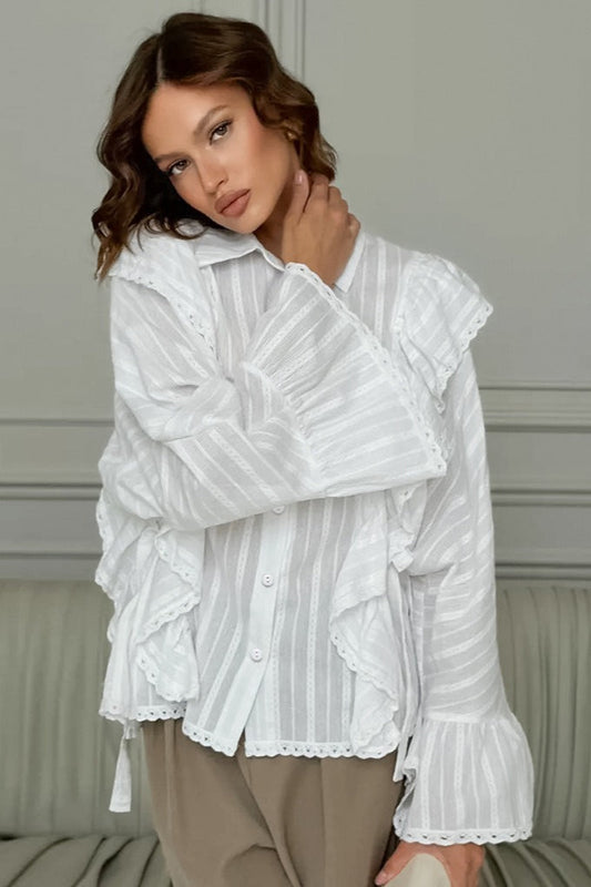 Elegant Jacquard Bell Sleeve Loose Bloshope