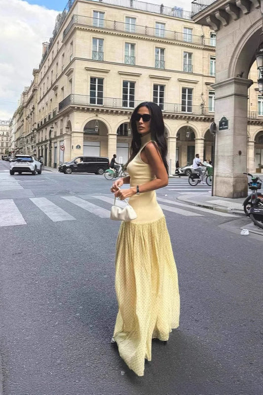 Yellow Sleeveless Mesh Boho Dress