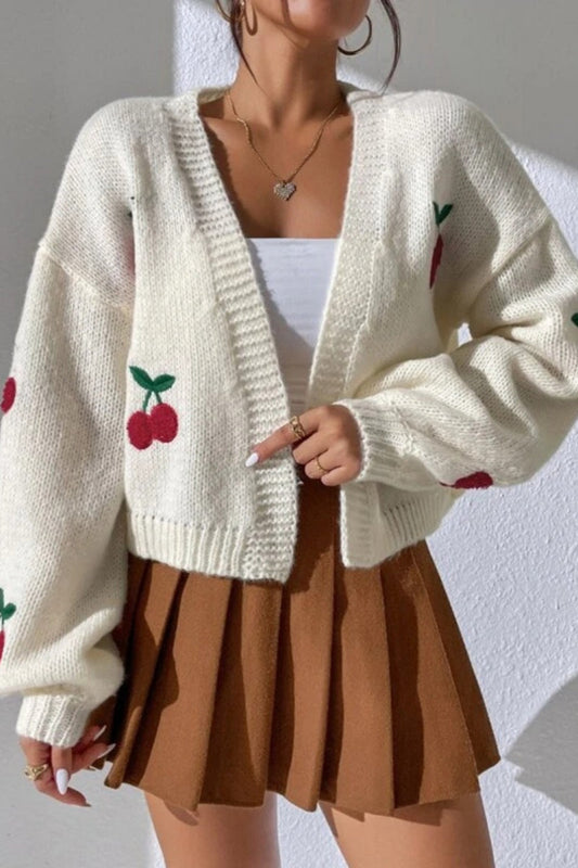 Embroidered Knit Open Front Sweater