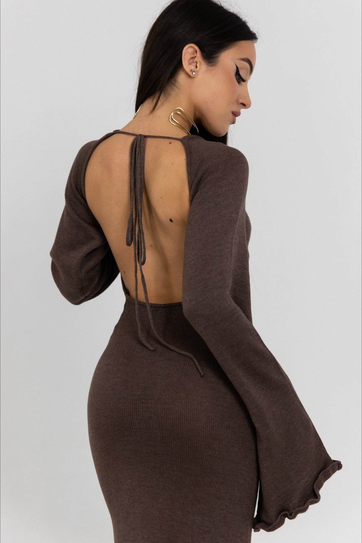 Backless Tie Maxi Sweater Dress