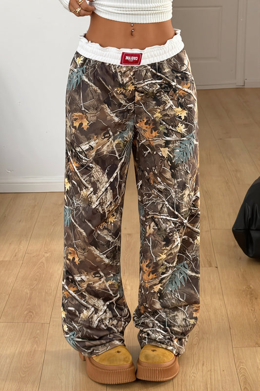 Branch Print Colorblock Wide Leg Pants