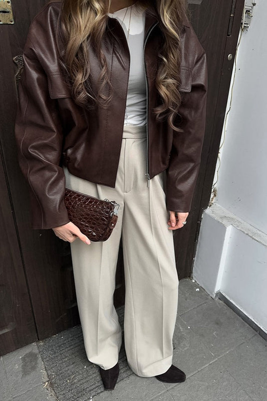 Retro Brown PU Leather Jacket