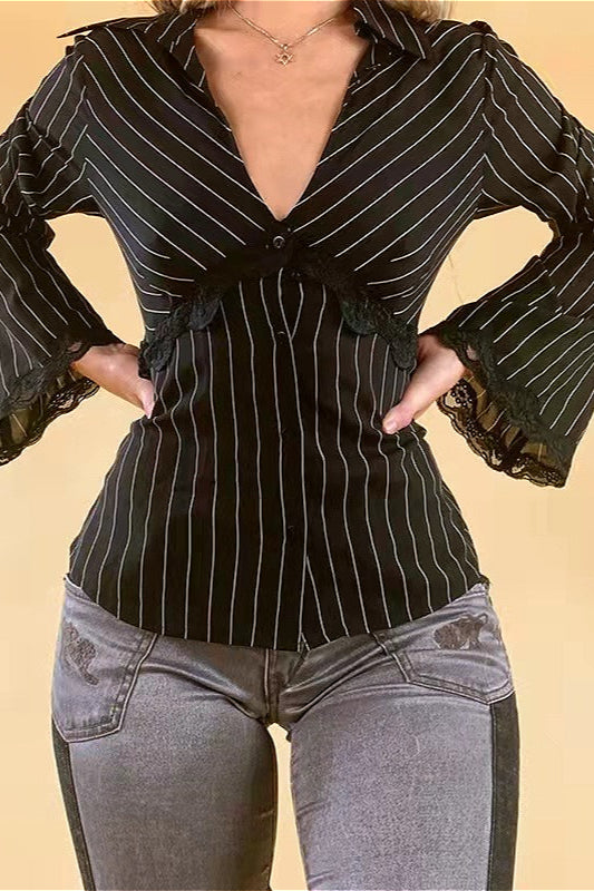 Vintage Striped Lace Contrast Bloshope