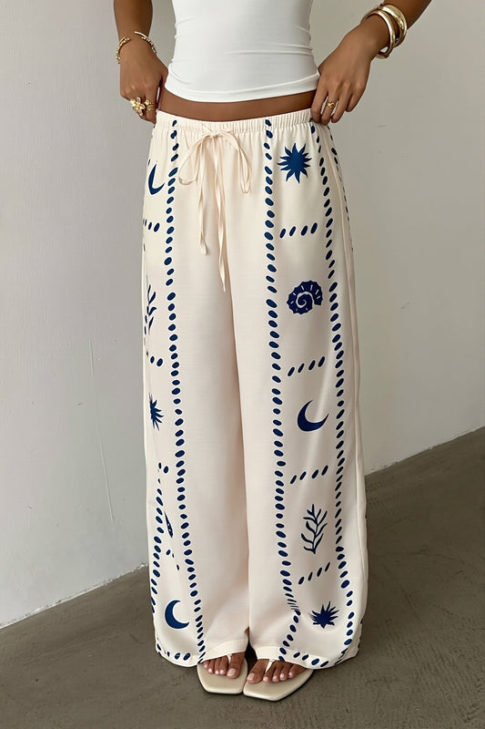 Printed Drawstring Wide Leg Pants