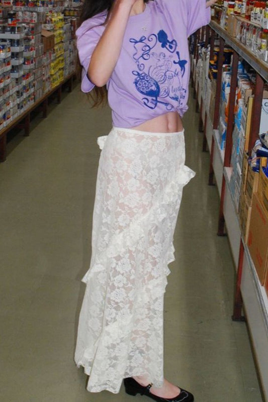 Lace Insert Bodycon Maxi Skirt