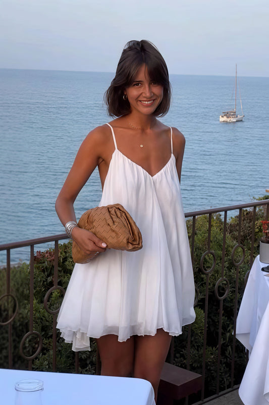 Solid Pleated Flowy Cami Mini Dress