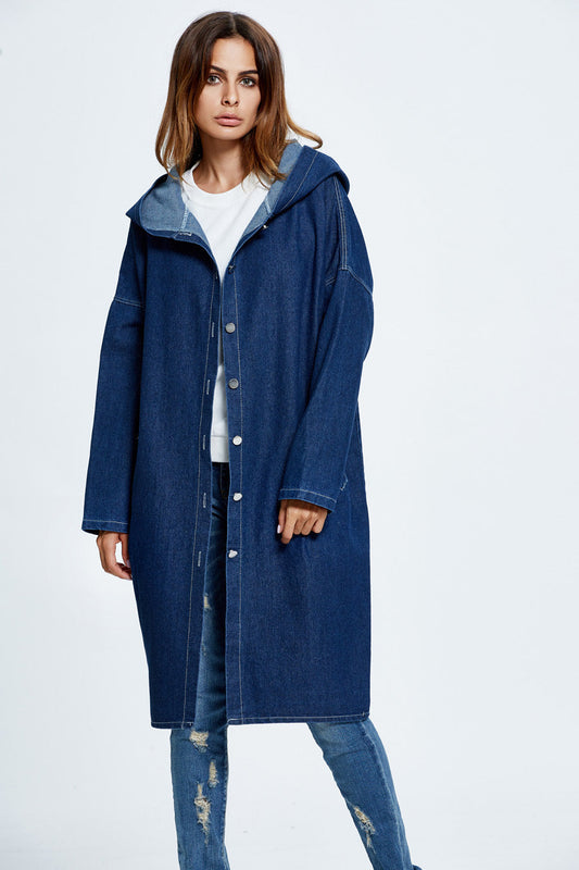 Long Hooded Denim Coat