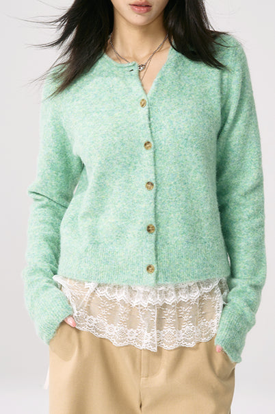 Green Roll Sleeve Cardigan