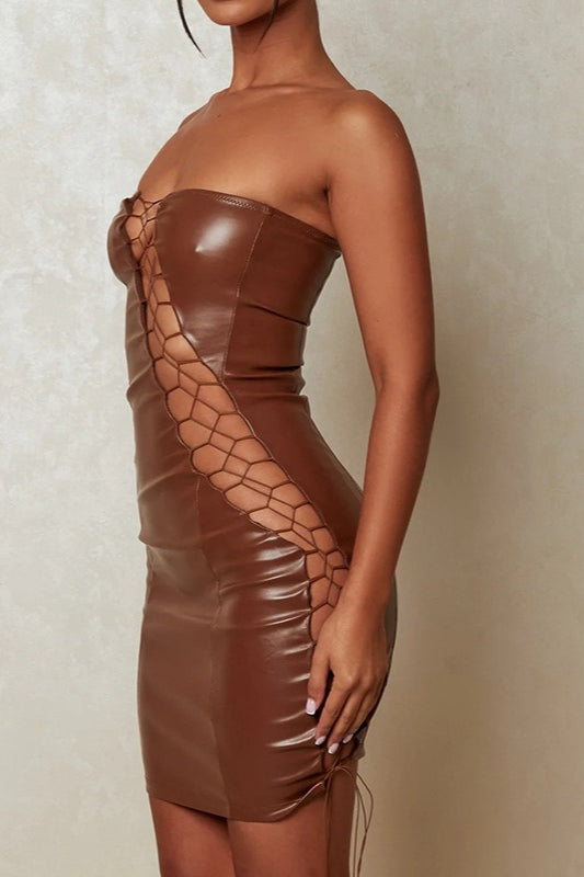 Strapless Waist Tie Bodycon Mini Dress